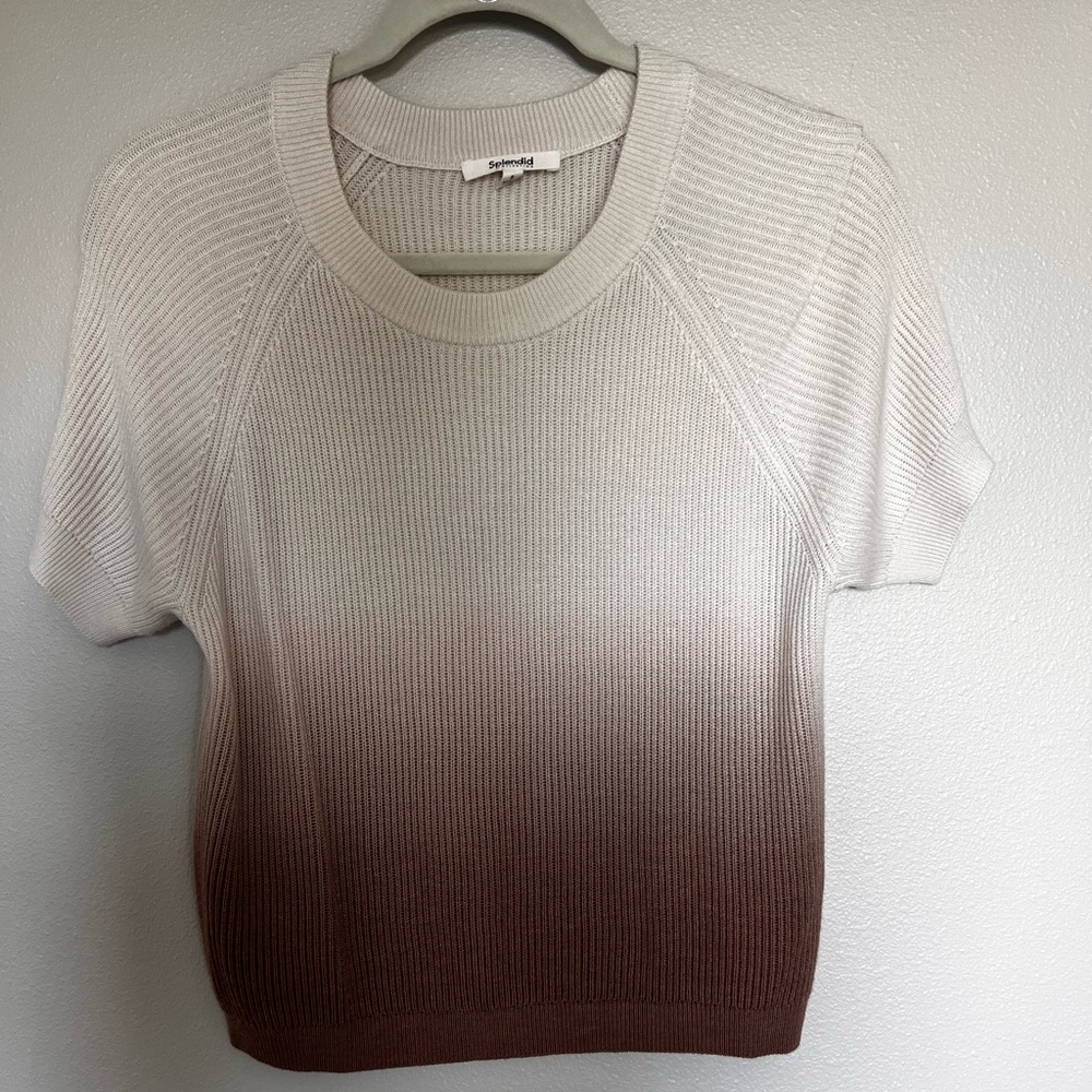 Splendid Cream and Brown Ombre Knit Top